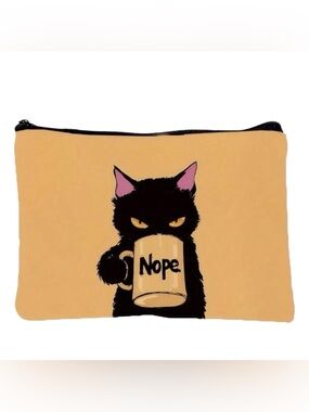 Nope Black Cat Makeup Bag Sarcastic Cosmetic Pouch NWOT